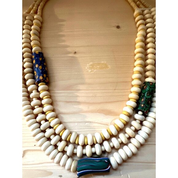 Vintage Venetian African Trade Bead Necklace Glass Carved Bone Layers Millefiori - Picture 1 of 12